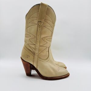 Frye Boots Womens 5 Cream Leather Mid Calf Western Boho Vintage Shoes